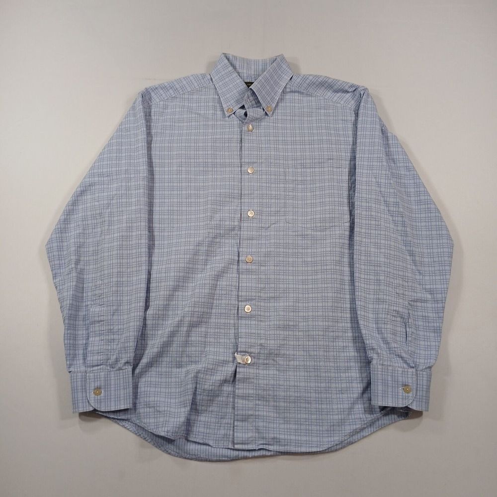 Ermenegildo Zegna Shirt Mens Large Blue Check Long Sleeve Button Up - Picture 2 of 11